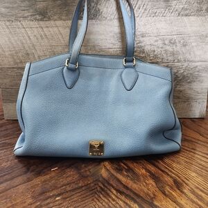 Authentic Vintage MCM München Blue Pebbled Leather Satchel Tote